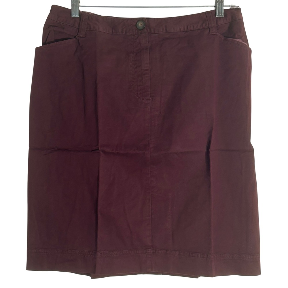 Lands End Deep Burgundy Stretch Chino Skirt 14W Maroon Purple‎ Knee Length - Picture 2 of 11